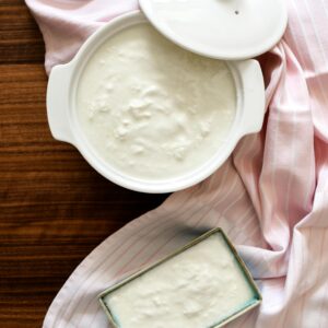 Authentic homemade Turkish yogurt served in elegant ceramic bowls.